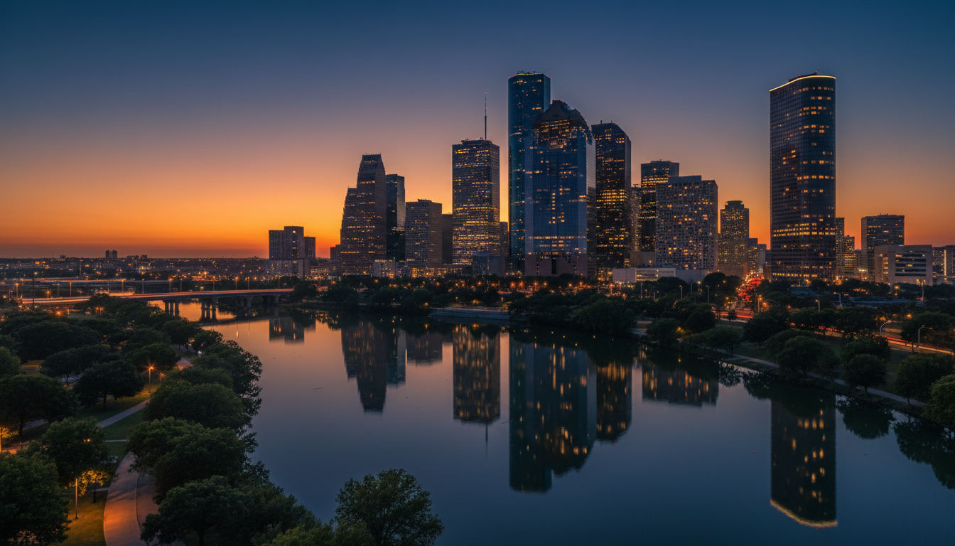 Houston, Texas skyline at dusk